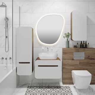 Шкаф-колонна Runo Ницца 35 темное дерево белый правый  (00-00002130)